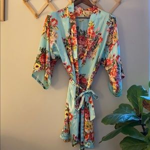 Floral satin robe
